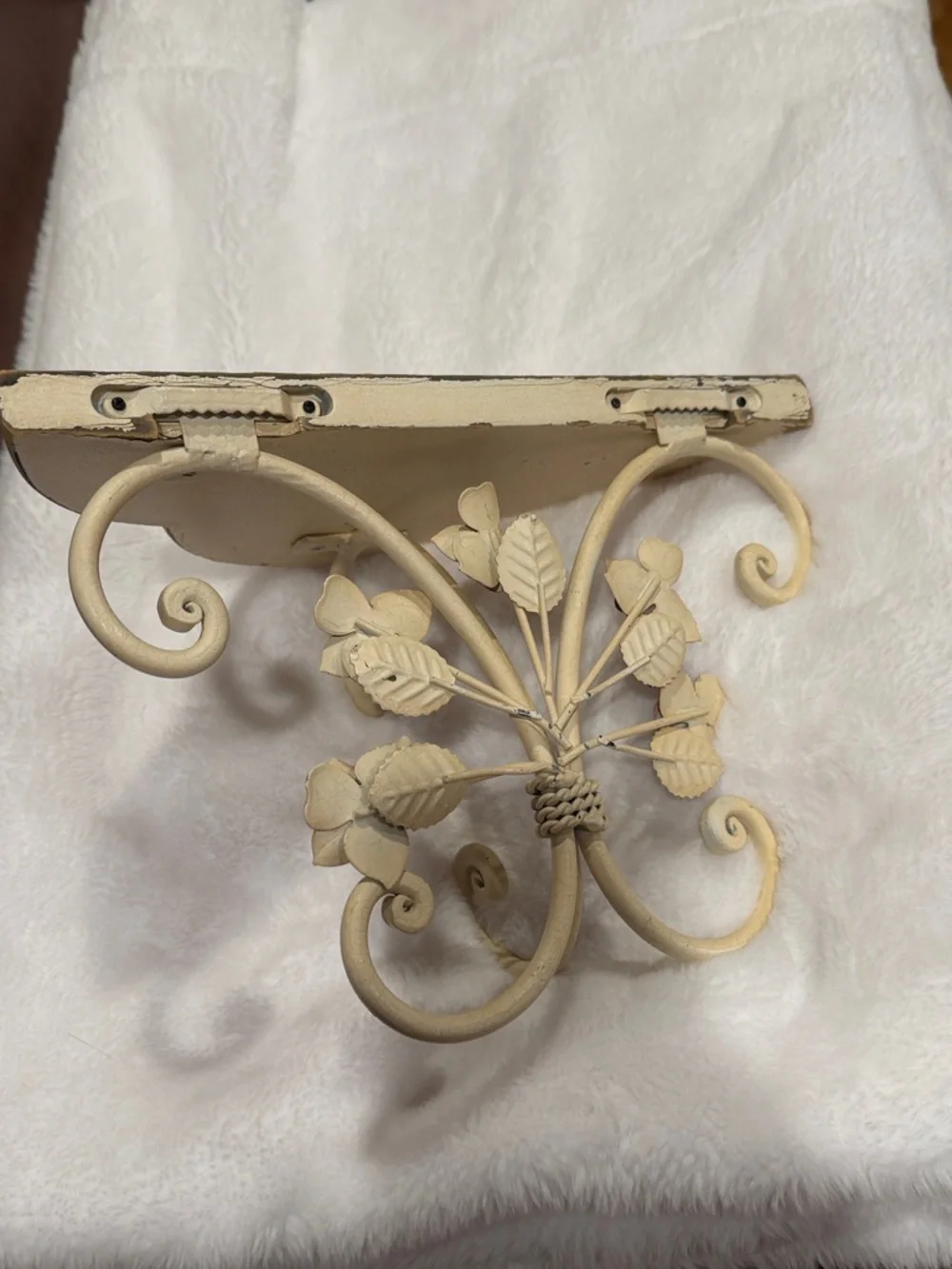 Shabby Chic Vintage Cream Metal Wall Shelf with Rose Accents